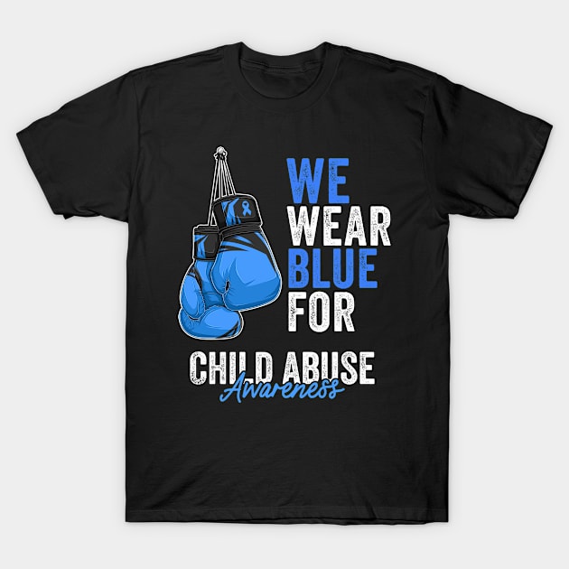 Child Abuse Prevention Awareness Month Blue Ribbon gift idea T-Shirt by Mad Maggie